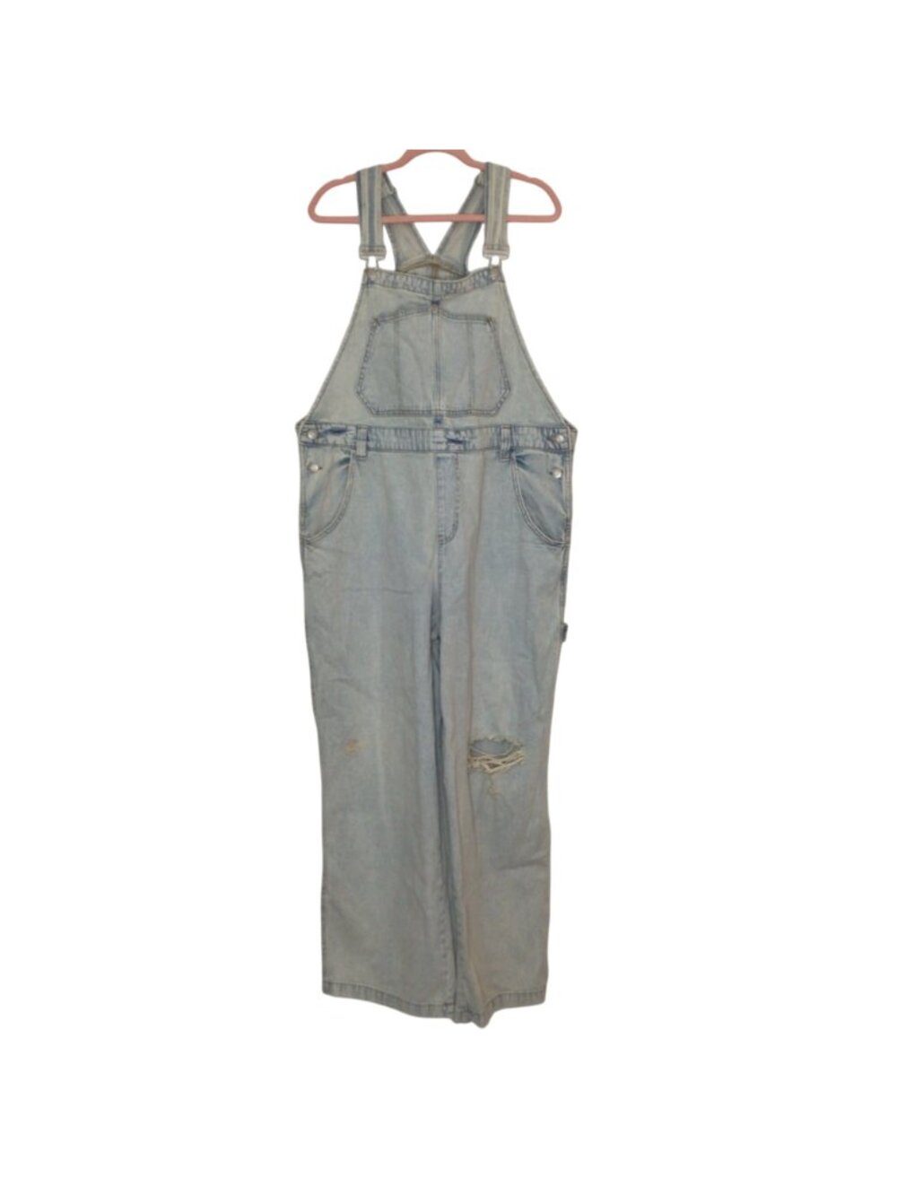 Wild Fable Light Wash Denim Overalls XXL Adjustable Straps Distressed Carpenter - Picture 2 of 11